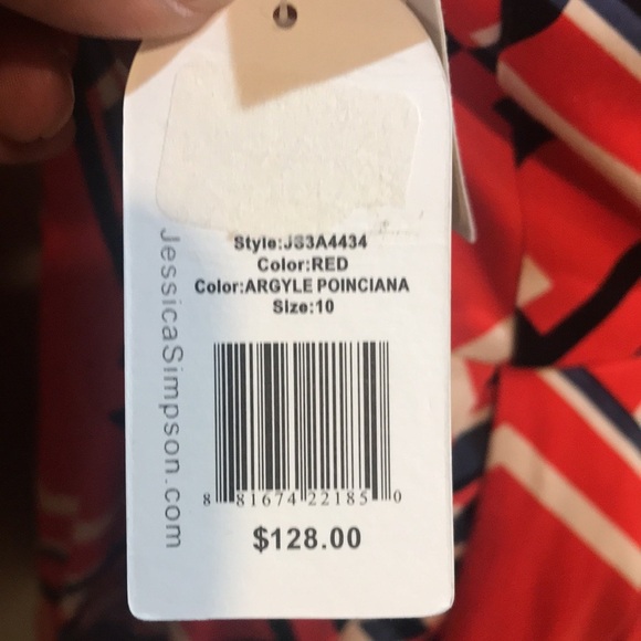 Jessica Simpson Halter Red Argyle Poinciana Cotton Blend w/Pockets Dress-10 - Picture 6 of 8
